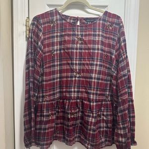 New Look Embroidered Floral Plaid Swing Top 12